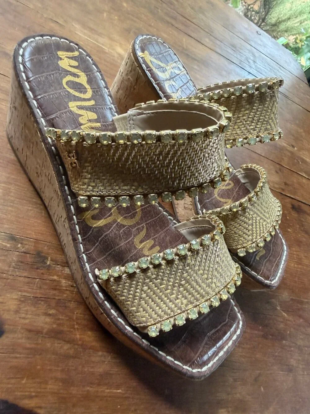 Sam Edelman cork sandals size 7 gold trim and beads